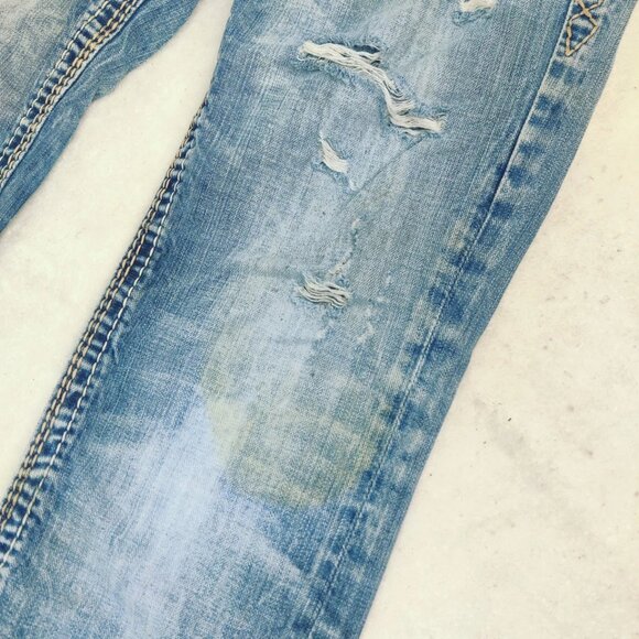 Mens Rock Revival JAMES Straight Jeans Leather Inserts Flap Pockets 30x28 - Picture 2 of 16